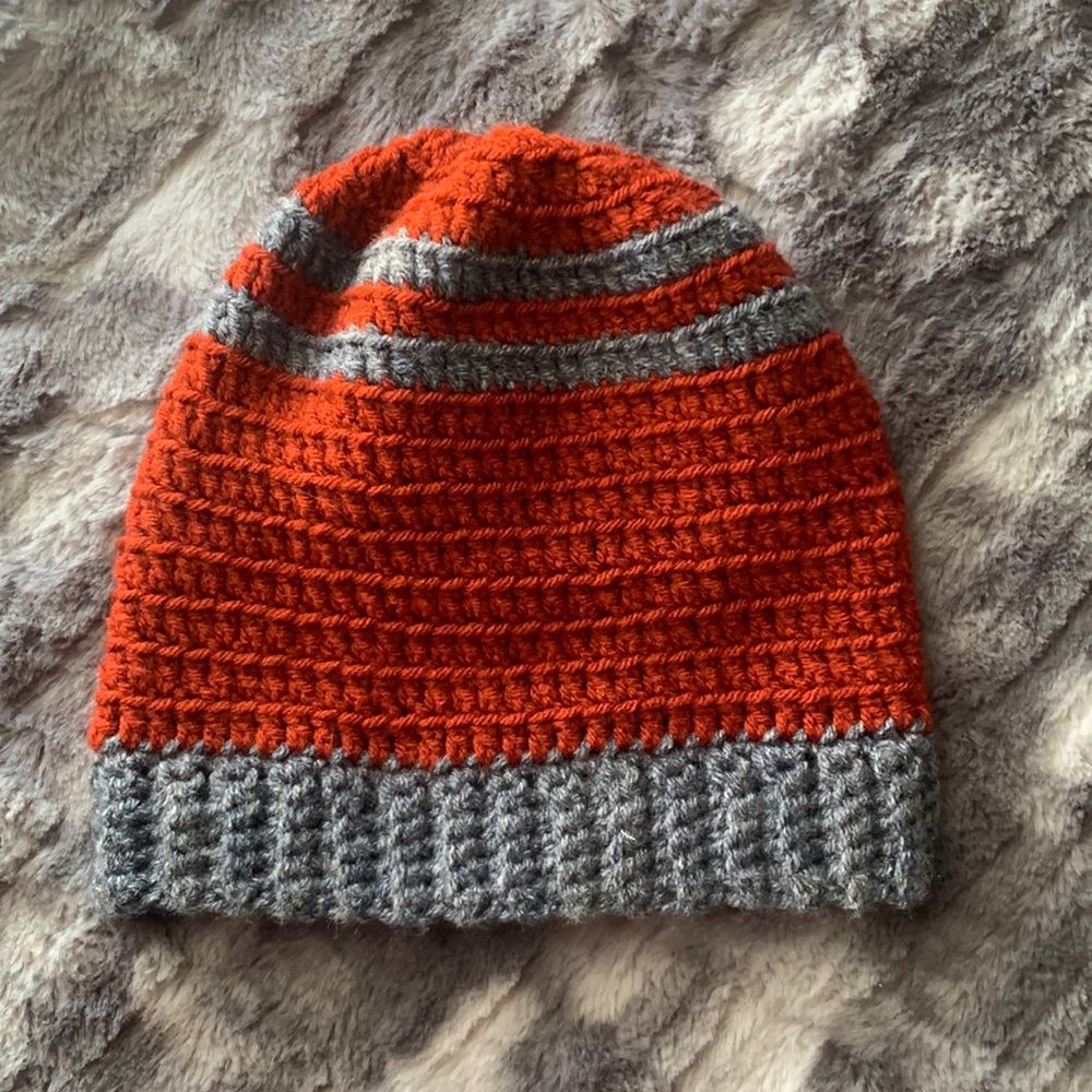Orange and Denim Blue Crocheted Beanie